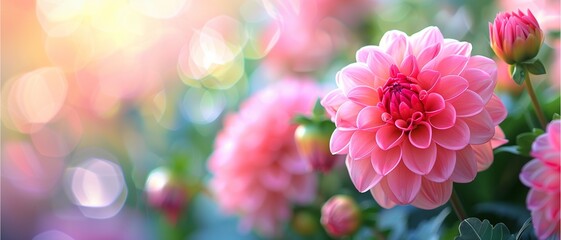 Fototapeta premium Pink Peony Blossoms in Garden Close-Up