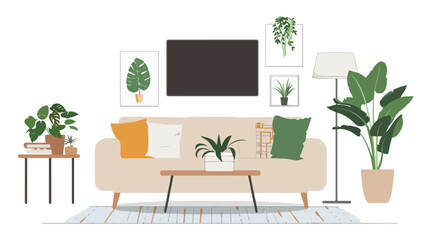 Living room interior. Comfortable sofa TV and house p