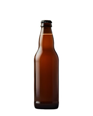 Brown bottle of beer mockup isolated on transparent background