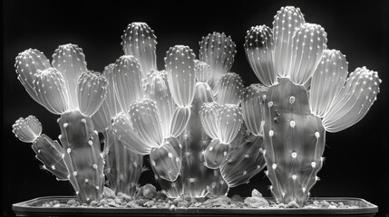 X-ray scan of a potted cactus, highlighting the spines and internal structure.
