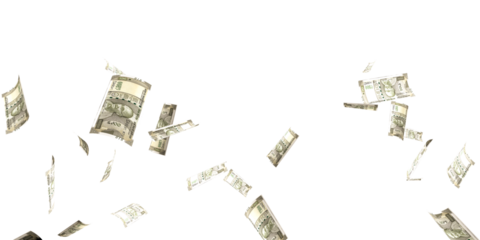 500 Indian rupee notes flying in different angles and orientations isolated on black background