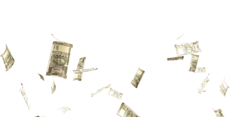 500 Indian rupee notes flying in different angles and orientations isolated on black background