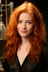 Close-up portrait of a beautiful red-haired girl with delicate skin