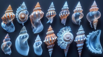 X-ray scan of a collection of seashells, showcasing the variety of shapes and colors.