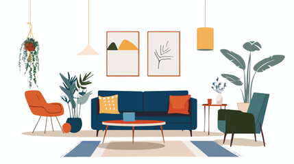 Living room interior concept with modern furniture. vector