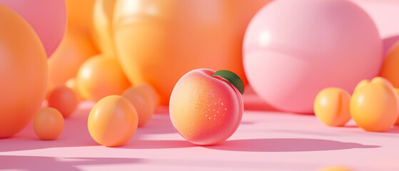 Close up of juicy, ripe peaches,nectarine, on the pink fuzz  background. Fruits mockup. Banner for ads.  Generative ai