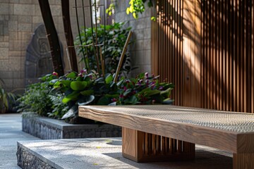 Fototapeta na wymiar Japanese Inspired Timber and Concrete Living Room Interior