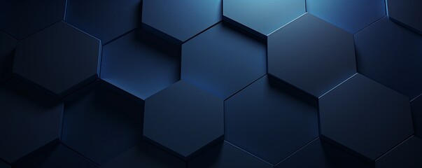 Navy Blue background with hexagon pattern, 3D rendering illustration. Abstract navy blue wallpaper design for banner, poster or cover with copy space 