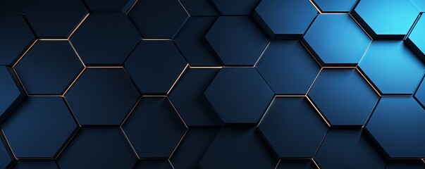 Navy Blue background with hexagon pattern, 3D rendering illustration. Abstract navy blue wallpaper design for banner, poster or cover with copy space 