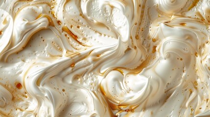 Swirling cream with caramel accents creating an abstract texture
