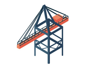 Metal mobile harbor crane industrial transportation lifting machine vector illustration isolated on white background