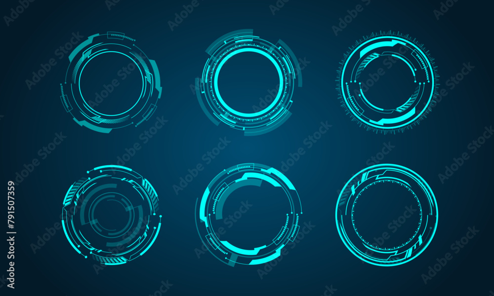 Poster set of round vector hud icons. futuristic modern user interface elements. set of hud interface icons