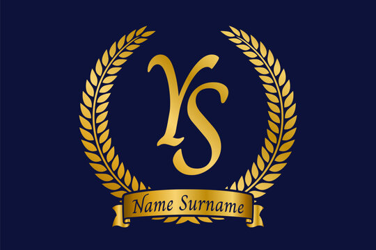 Initial letter Y and S, YS monogram logo design with laurel wreath. Luxury golden calligraphy font.