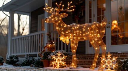 Create a charming winter garden with illuminated reindeer, sparkling snowflakes, and whimsical light-up figures nestled among lush greenery.