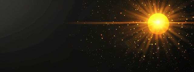 Glowing sun on black background with copyspace for your text
