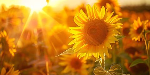 field of sunflowers, Serene Sunflower Landscapes, Vibrant Sunflowers in Full Bloom. 