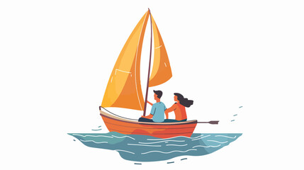 Man and woman are sailing in a boat. Vector flat illustrations