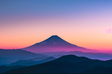 Fototapeta premium Silhouette of a single mountain peak against a clear sky during sunrise or sunset, with clean lines and negative space emphasizing the majesty of the natural landscape. 