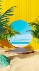 Fototapeta premium Wooden Structure on Beach Featuring Blue Sky and Water