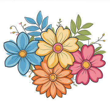Colorful Floral Engraved Vintage Style Flowers