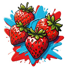 Strawberry fruit splash over pop art vintage background vector illustration graphic design