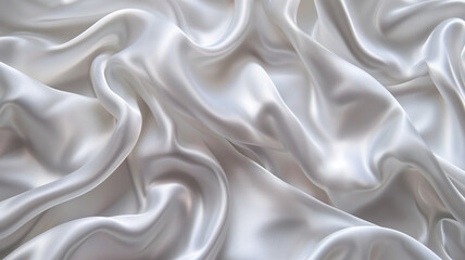 Fototapeta premium Waves of silver fabric background, abstract banner. White gray fabric poster. Bright wallpaper. Digital raster bitmap. Photo style. AI artwork.