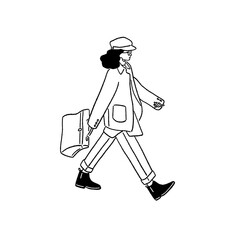 Woman carrying handbag Casual style People street wear Hand drawn line art Illustration