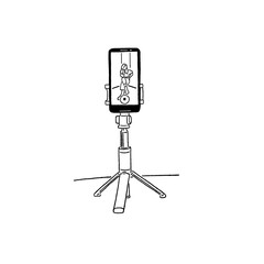 Tripod with Smartphone stand for  Content creator Equipment Media advertisement business Hand drawn Line art Illustration