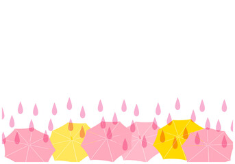 梅雨景色の雨が降る傘パターン背景8赤色