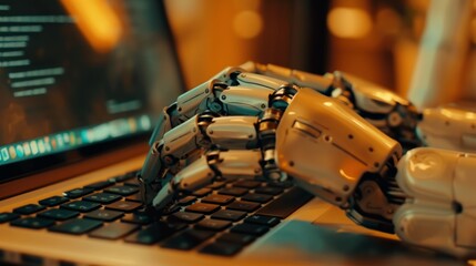 Robotic Hand Typing on Modern Laptop: Advanced Technology in Action