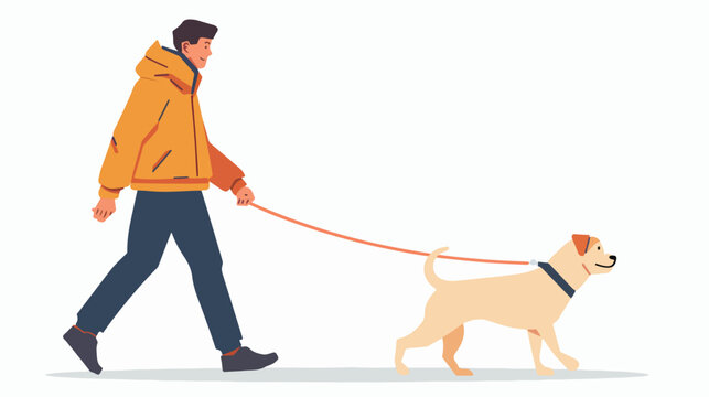 Man is walking with a dog. Vector flat style illustrations