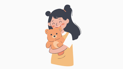 Little girl holding bear isolated. Vector flat style