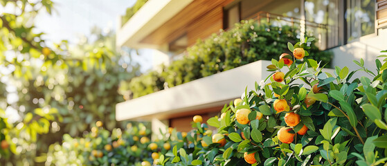 Fototapeta na wymiar Fresh Orange Tree with Ripe Fruits, Bright Outdoor Setting in a Lush Green Garden