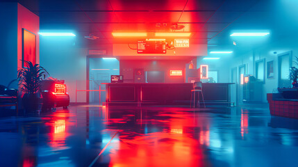 Futuristic Neon Tunnel, Pink and Blue Lights Create a Vibrant Sci-Fi Corridor, Modern Design