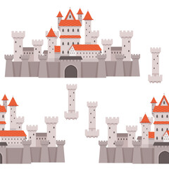 Seamless pattern of fantasy medieval stone castle with towers and gate style vector illustration on white background - 791515354