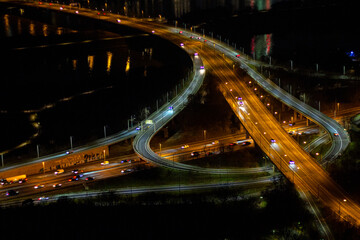 Flyover and road interchange at Brigittenauer Brücke over the New Danube River as seen from the...