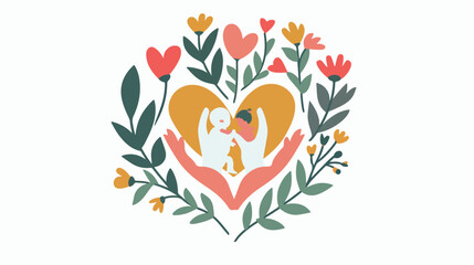 Love and family flat icon vector sign heart with baby