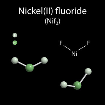 Nickel(ii) fluoride Nickel(II) fluoride is the chemical compound with the formula NiF2 or F2Ni. 3d illustration. The molecule is represented in different structures.
