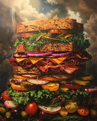 Develop a recipe for a delicious and unique sandwich, Time of Day Shades,Environmental Art,Traditional,Religious Art,, - obrazy, fototapety, plakaty
