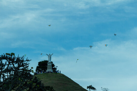 Jerico, Antioquia, Colombia, August 8 2023 : Picture of el Morro el Salvador (Mountain el Salvador), Jerico, Jeric&oacute;, Antioquia, Colombia. Kite festival.