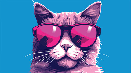 Drawing of a cool boy cat in glasses on a pink back