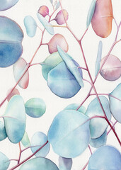Watercolor floral illustration  - green leaf branches collection, for wedding stationary, greetings, wallpapers, fashion, background. Watercolor eucalyptus leaves and branches 