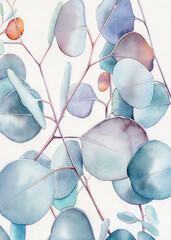 Watercolor floral illustration  - green leaf branches collection, for wedding stationary, greetings, wallpapers, fashion, background. Watercolor eucalyptus leaves and branches 