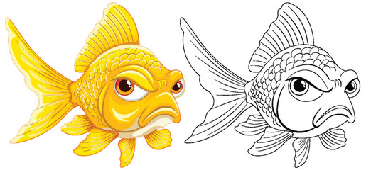 Two cartoon fish with expressive grumpy faces.