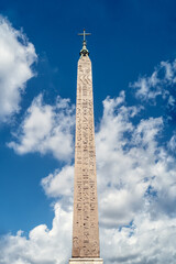 Detailed close up view on Flaminio Obelisk - the oldest Roman Obelisk at Piazza del Popolo, Rome, Lazio, Europe.