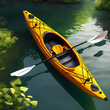 a sports kayak floats along the river in the forest, top view natural background, scenic wallpaper