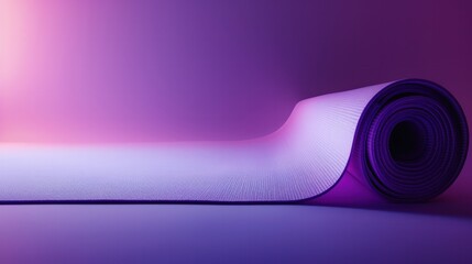 yoga mat roll on purple background, international yoga day concept