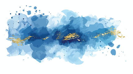 Blue watercolor painted splash vector with gold frame