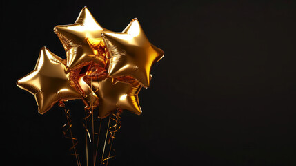 Golden Star Baloon on black background
