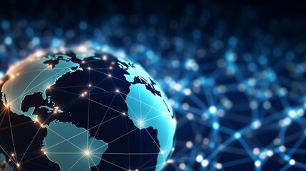 Closeup of a deep blue globe with digital financial networks overlay, illustrating the dynamic nature of global finance and electronic trading